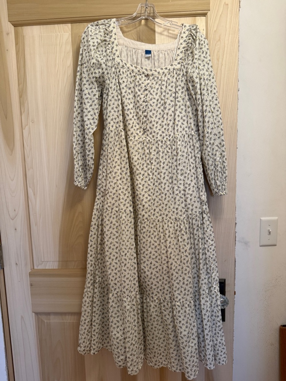 Old Navy Cream Maxi Dress with Navy Floral and Gold Accents